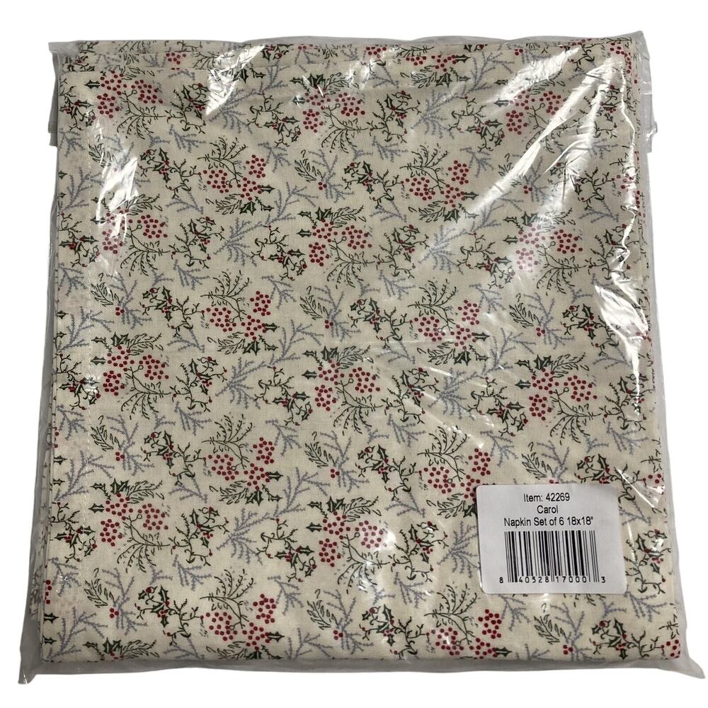 VHC Brands Holly Berries Carol Christmas Dinner Napkins 18X18 Set of 6 NWOT